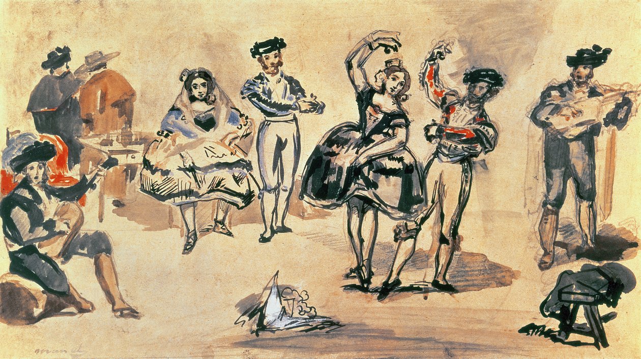 Espanjalaiset tanssijat, 1862 (wc, kynä ja muste) tekijältä Édouard Manet
