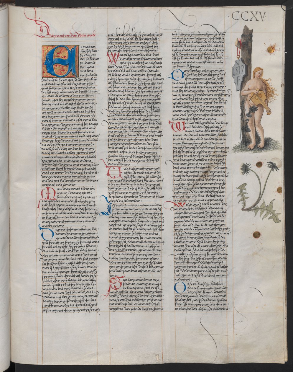 Ambraser Heldenbuch, folio 215r. Kilven nimikirjaimet VF ovat oletettavasti taiteilijan nimikirjaimet. tekijältä Österreichische Nationalbibliothek,
