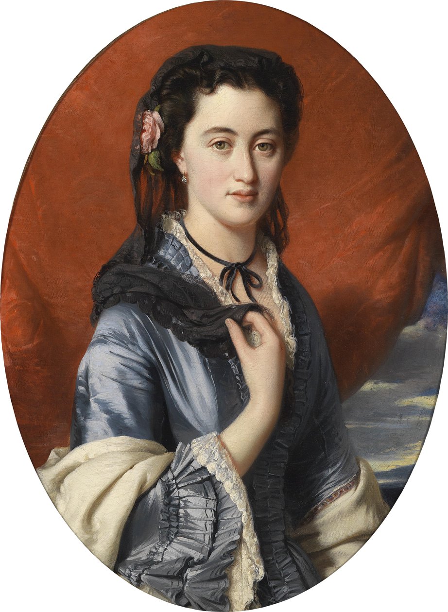 Bildnis einer Dame mit Rosen im Haar tekijältä workshop of Franz Xaver Winterhalter