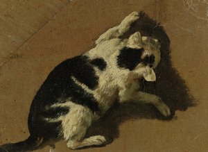 Kissa leikkii (sivellinpiirustus)