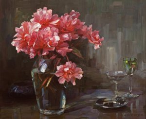 A.Koester, Blumen in Glasvase