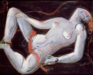 Nude makuuasentoon (öljy paneelissa)