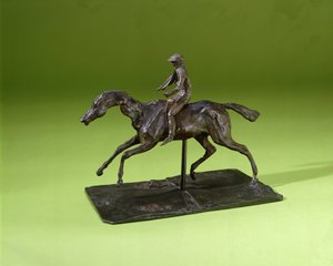 Jockey hevosen selässä (pronssi)