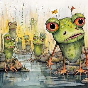 kokosivuinen akvarelli- ja mustemaalaus Froeschen 3