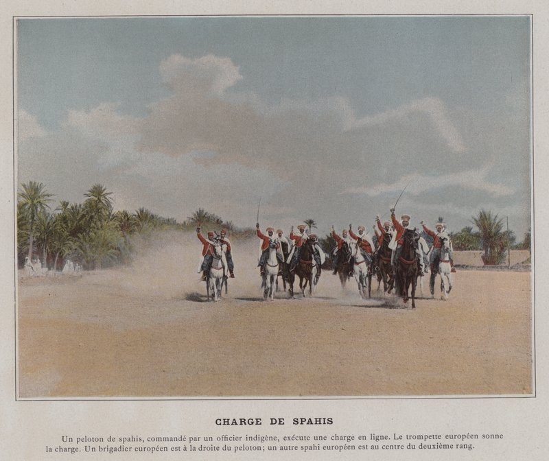 Charge of Spahis (värillinen kuva) tekijältä (after) French Photographer