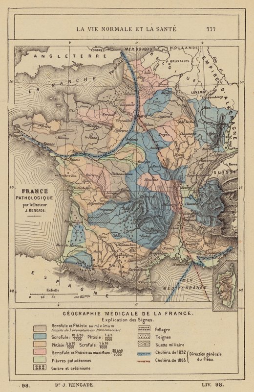 Ranskan lääketieteellinen maantiede (värillinen kaiverrus) tekijältä (after) French School