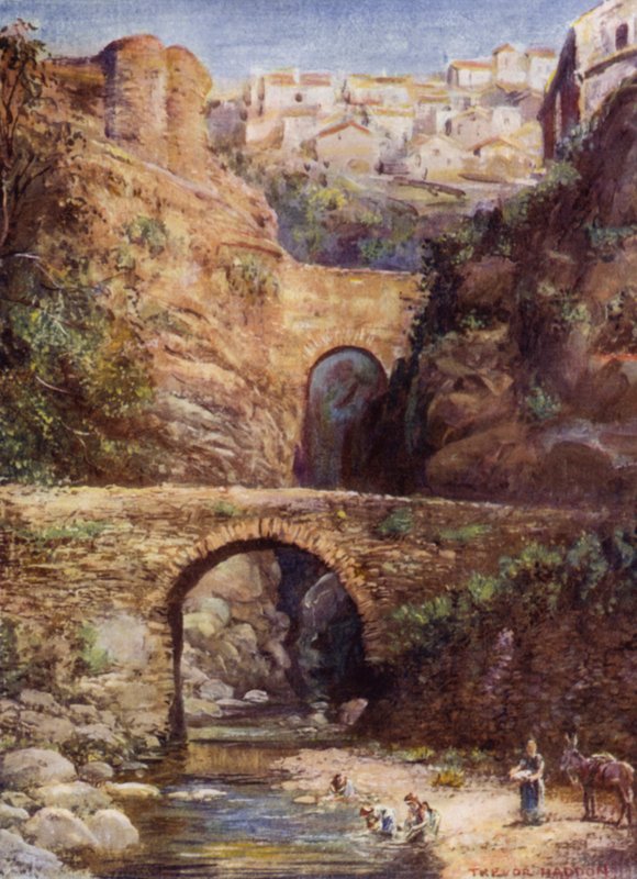 Ronda, roomalaiset sillat (väri litho) tekijältä A. Trevor Haddon