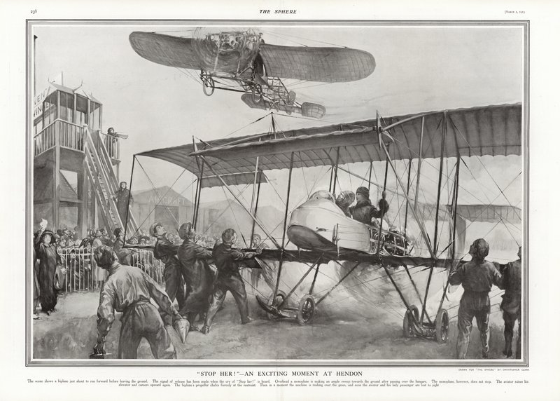 Lähellä onnettomuutta Hendonin lentoasemalla, 1913. tekijältä Addison Thomas Millar