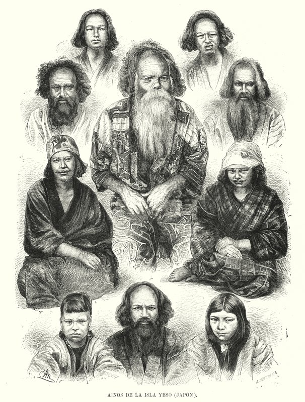 Pohjois-Japanin ainu-kansa (litho) tekijältä Adolf Neumann