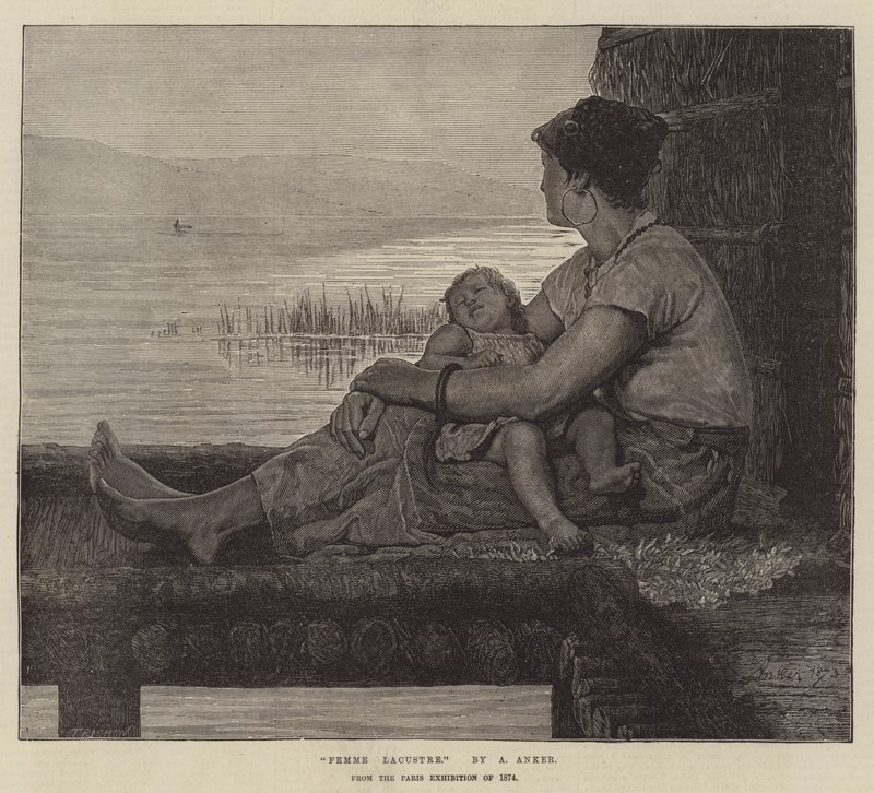 Femme Lacustre, Pariisin vuoden 1874 näyttelystä. tekijältä Albert Anker