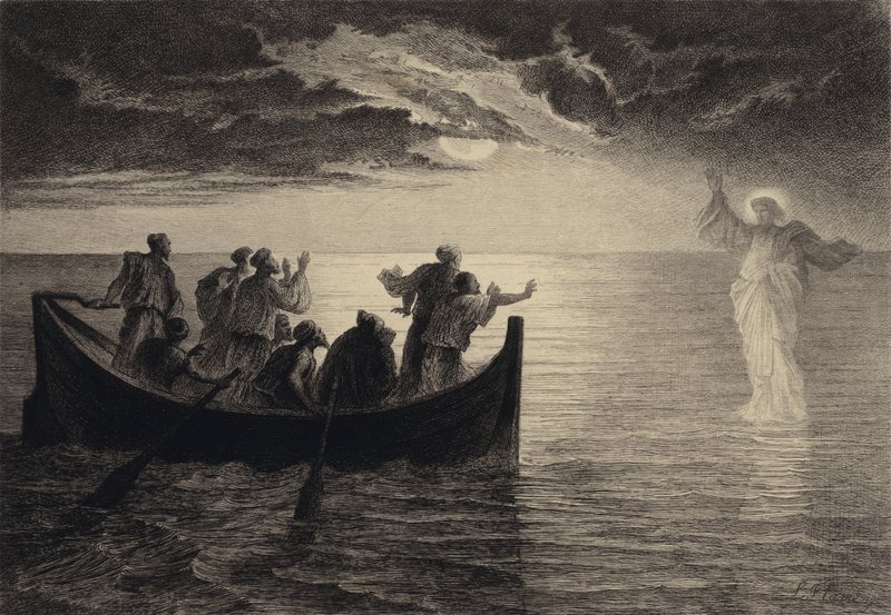 Jeesus kävelee merellä tekijältä after Albert Robida