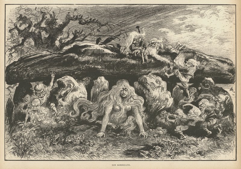 Korriganit, Bretonin legendan henget (litho) tekijältä Albert Robida