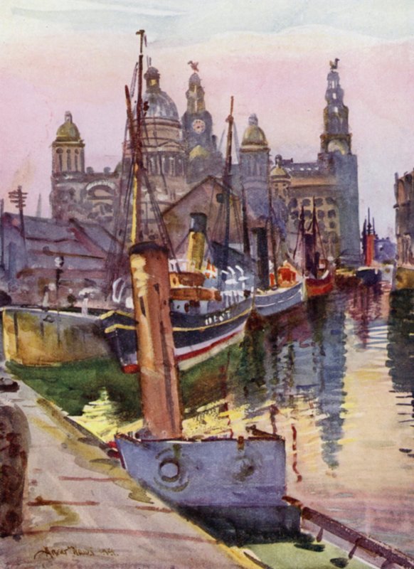 Liverpool, Canning Dock (väri litho) tekijältä Albert Woods
