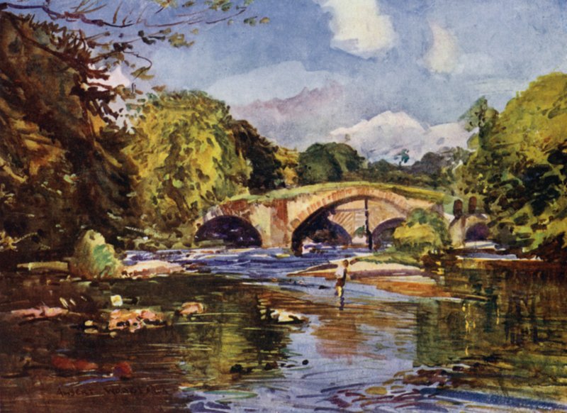 The Lower Hodder Bridges (väri litho) tekijältä Albert Woods