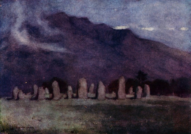 Castlerigg Stone Circle, Cumbria (väri litho) tekijältä Alfred Heaton Cooper