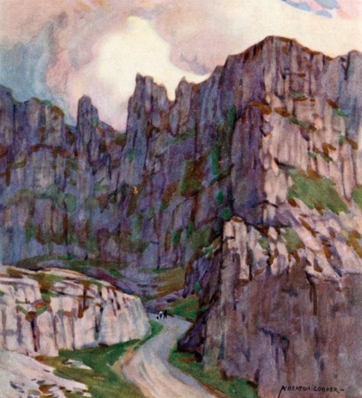 Cheddar Gorge (väri litho) tekijältä Alfred Heaton Cooper