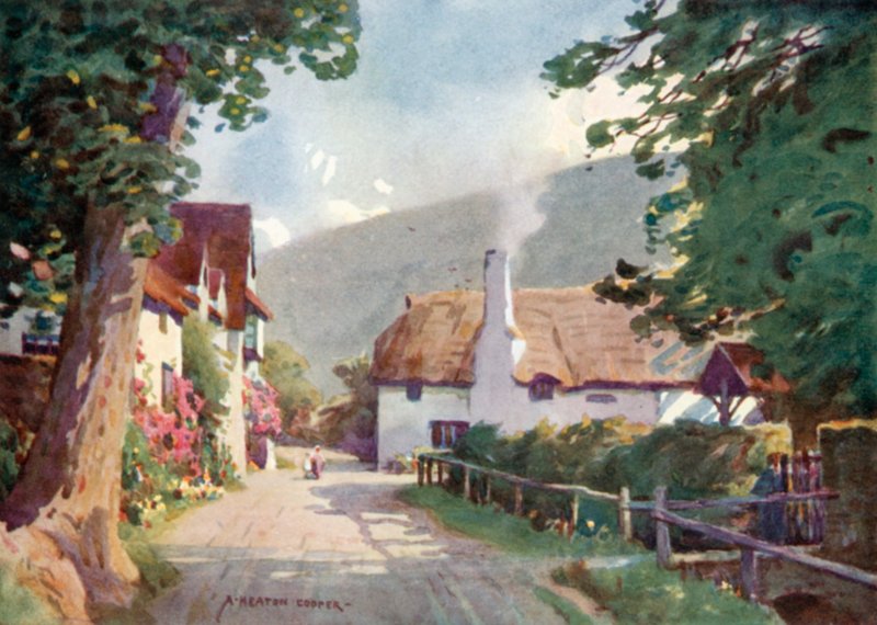 Luccombe Village (väri litho) tekijältä Alfred Heaton Cooper