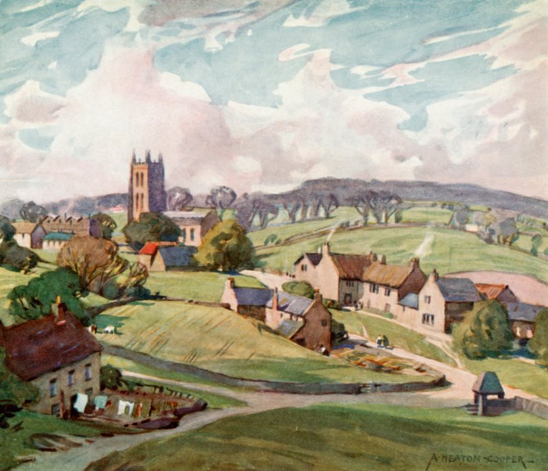 Mells Village, lähellä Frome (väri litho) tekijältä Alfred Heaton Cooper