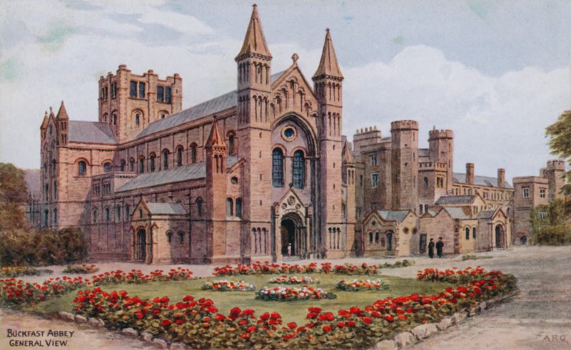 Buckfast Abbey, yleisnäkymä (väri litho) tekijältä Alfred Robert Quinton