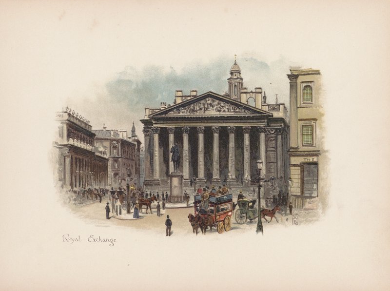 Tuttu Lontoo: Royal Exchange (värilitra) tekijältä Allan F. Barraud