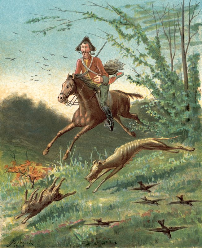 Paroni Münchausenin seikkailut (chromolitho) tekijältä Alphonse Adolphe Bichard