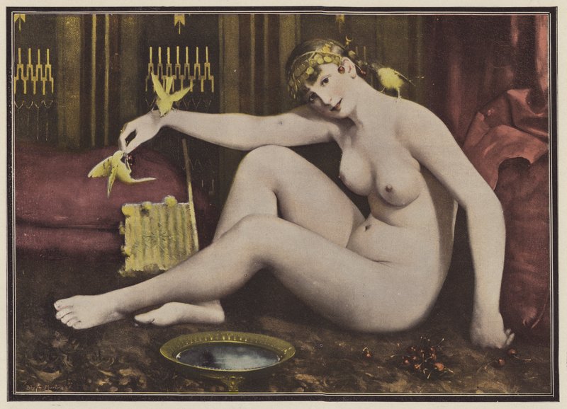 Lintujen ruokinta (väri litho) tekijältä Alphonse Pellet