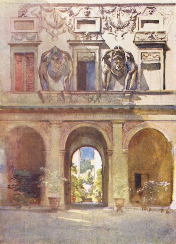 Rooma: Palazzo Spada (värilitografia). tekijältä Aubrey Waterfield