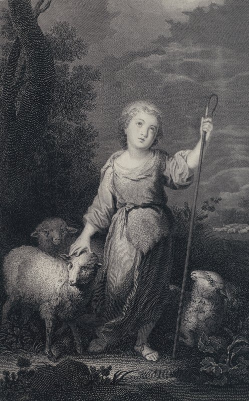 Hyvä paimen (kaiverrus) tekijältä Bartolome Esteban (after) Murillo