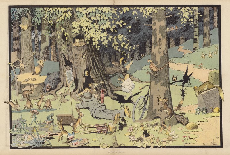 Jubilant Forest (väri litho) tekijältä Benjamin Rabier