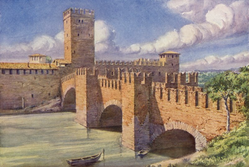 Castle Vecchio, Verona (väri litho) tekijältä C.T.G. Formili