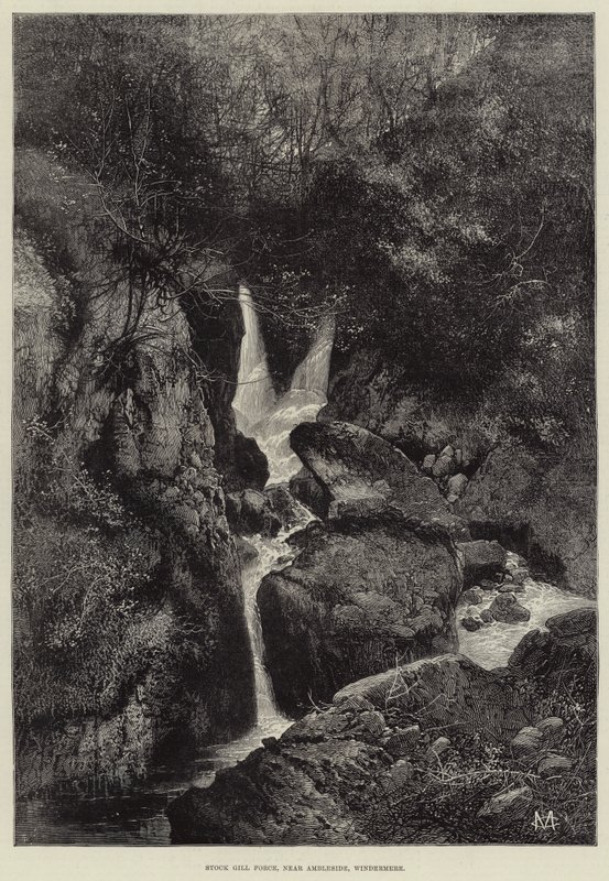 Stock Gill Force, lähellä Amblesidea, Windermeressä tekijältä Charles Auguste Loye