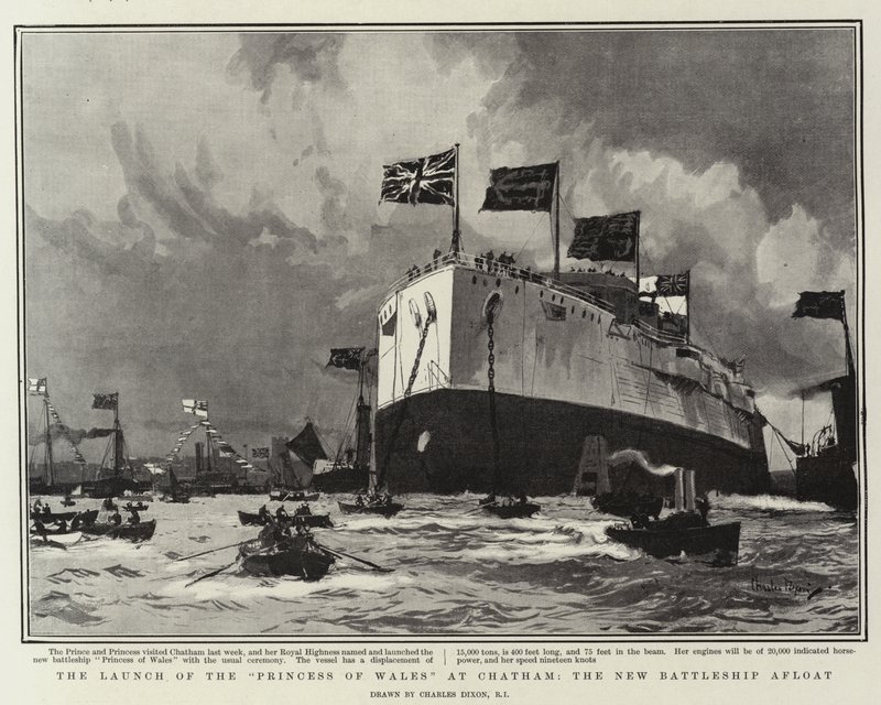 Walesin prinsessan laukaisu Chathamissa, New Battleship Afloat tekijältä Charles Edward Dixon