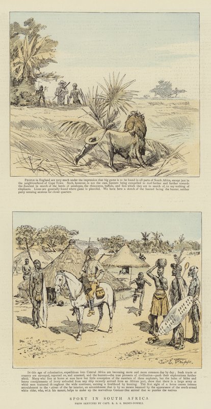 Urheilu Etelä-Afrikassa (chromolitho) tekijältä Charles Edwin Fripp