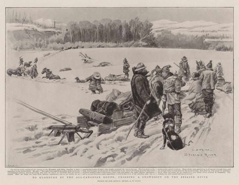 Klondykeen All-Canadian Routea pitkin ylittäen Stikine-joen lumikuorman tekijältä Charles Edwin Fripp