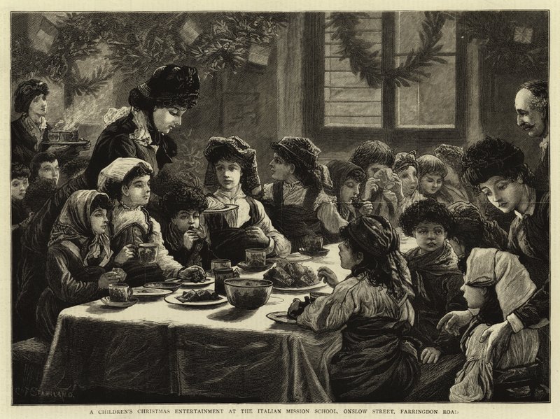 Lasten jouluviihde Italian lähetyskoulussa, Onslow Street, Farringdon Road. tekijältä Charles J. Staniland