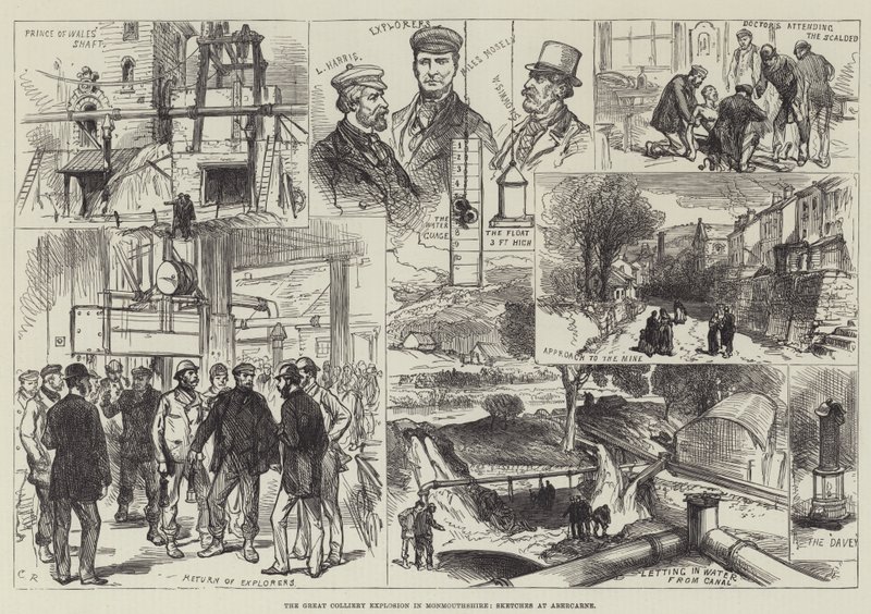Suuri Colliery-räjähdys Monmouthshiressa, luonnokset Abercarnessa tekijältä Sir John Charles Robinson