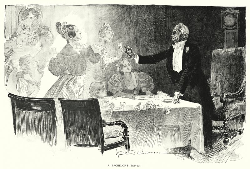 Pojan illallinen (litho) tekijältä Charles Dana Gibson