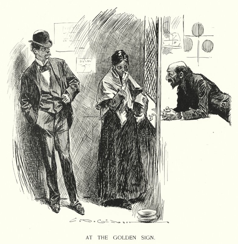 Kultaisella kyltillä (litho) tekijältä Charles Dana Gibson