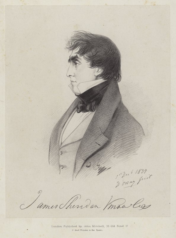 James Sheridan Knowles, irlantilainen näyttelijä ja näyttelijä, 1839 tekijältä Count Alfred D