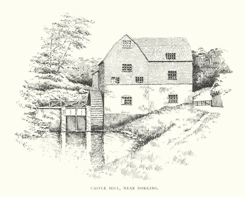 Castle Mill, lähellä Dorkingia (litografia). tekijältä Duncan Moul