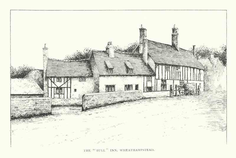 The "Bull" Inn, Wheathampstead (litografia) tekijältä Duncan Moul