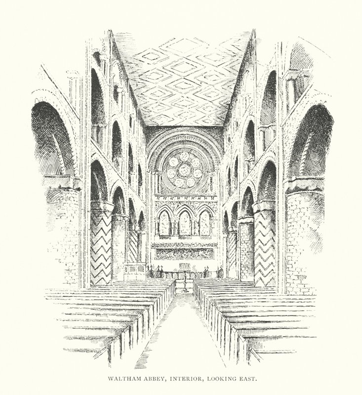 Waltham Abbey, sisätilat, itään päin (litografia) tekijältä Duncan Moul