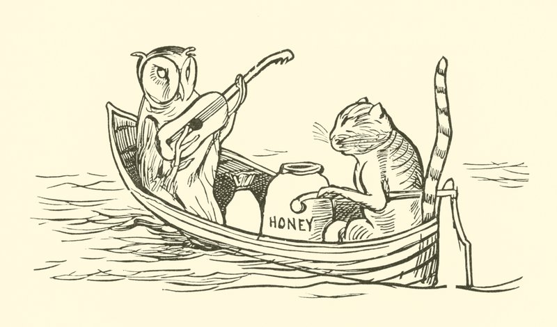 Pöllö ja kissa (kaiverrus) tekijältä Edward Lear