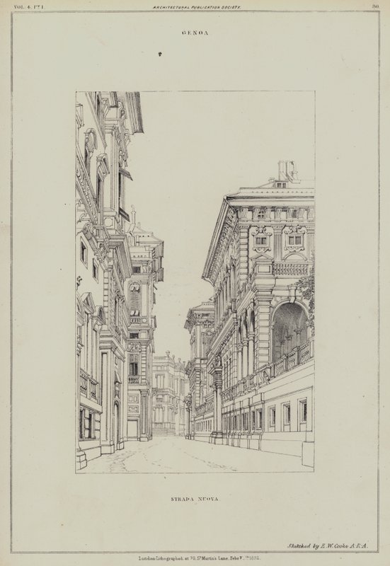 Strada Nuova, Genova, Italia (litho) tekijältä Edward William (after) Cooke
