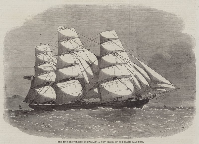 Rauta Clipper-alus Cornwallis, Black Ball Line -yhtiön uusi alus. tekijältä Edwin Weedon