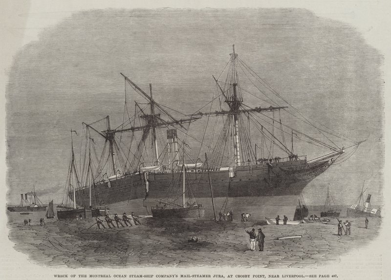 Montreal Ocean Steam-Ship Companyn Jura-postilaivan hylky Crosby Pointissa Liverpoolin lähellä. tekijältä Edwin Weedon