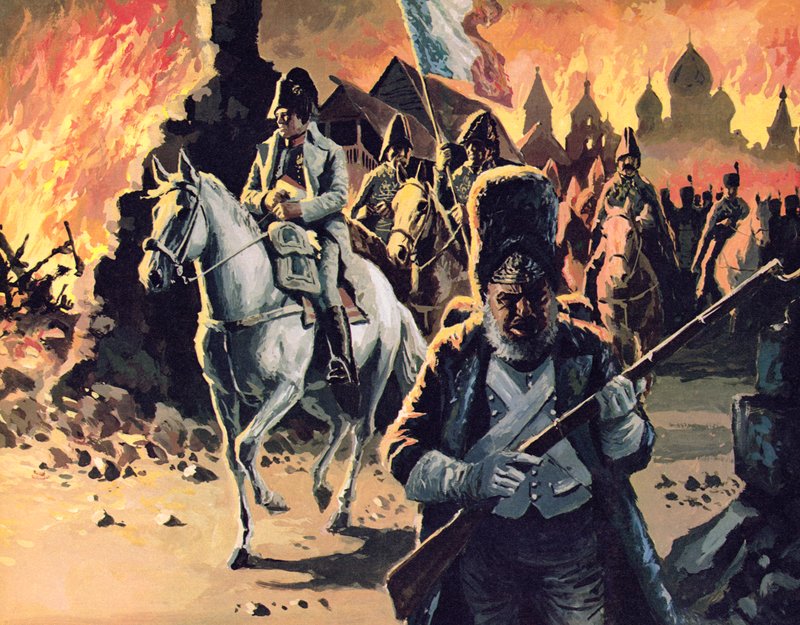 Napoleon ratsastaa Moskovan läpi liekeissä tekijältä English School
