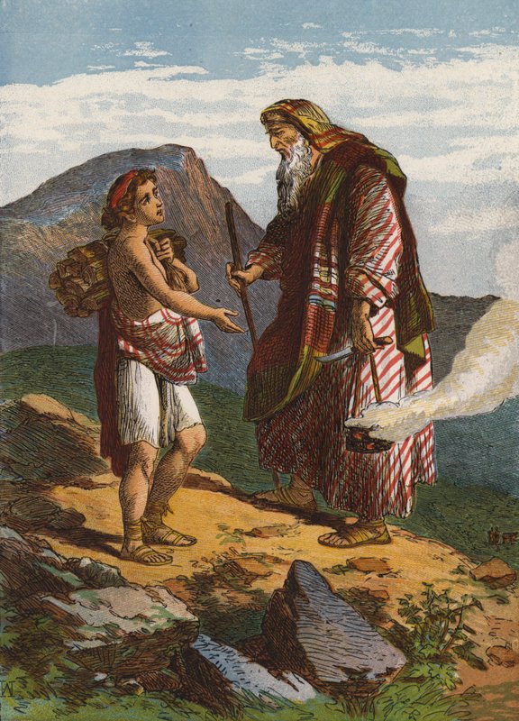 Abraham uhraa Iisakia (väri litho) tekijältä English School