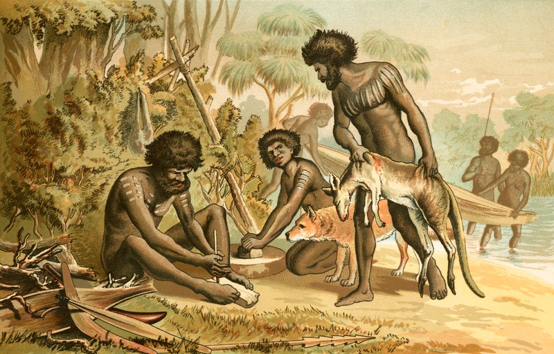 Australian aboriginaalit valmistelevat ateriaa tekijältä English School