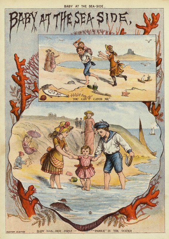 Vauva meren rannalla (chromolitho) tekijältä English School